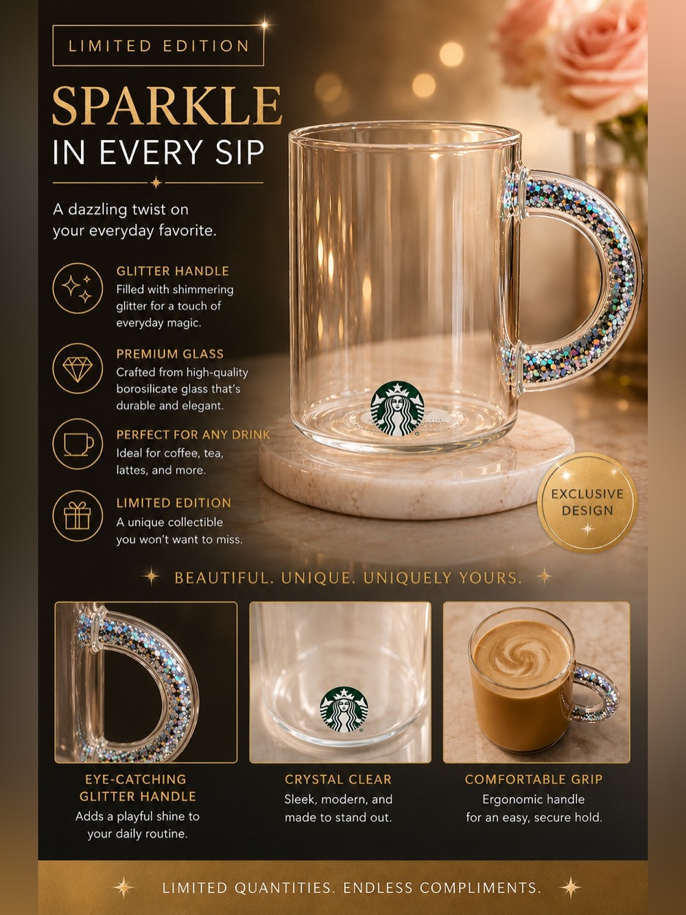 Starbucks Clear Mug with Sparkling Handle